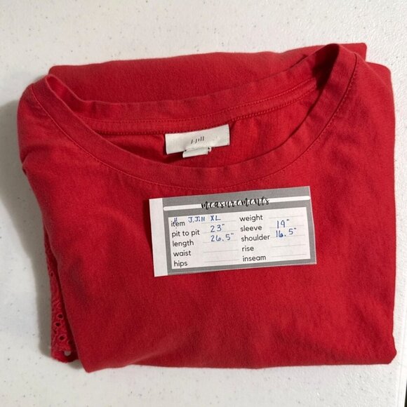 J. Jill Swing Top Red Laser Cut Lace 3/4 Sleeve 100% Cotton Knit Blouse Sz XL - Picture 5 of 13